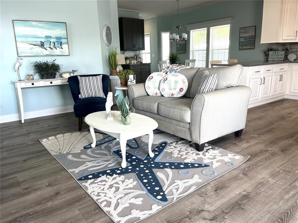 Dining room, Interior, Living room, Pendant Lights, Wood Texture Flooring
