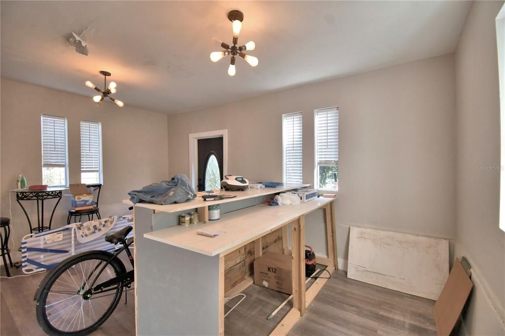 Dining room, Interior, Pendant Lights, Wood Texture Flooring