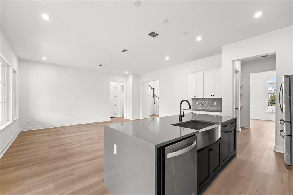 Interior, Kitchen, Recessed Lighting, Wood Texture Flooring