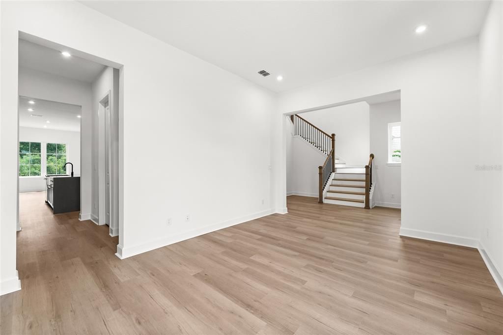 Empty room, Interior, Recessed Lighting, Wood Texture Flooring