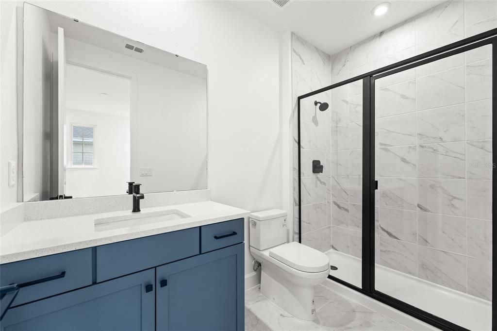 Bathroom, Glass Shower, Interior, Marble, Marble Walls, Recessed Lighting