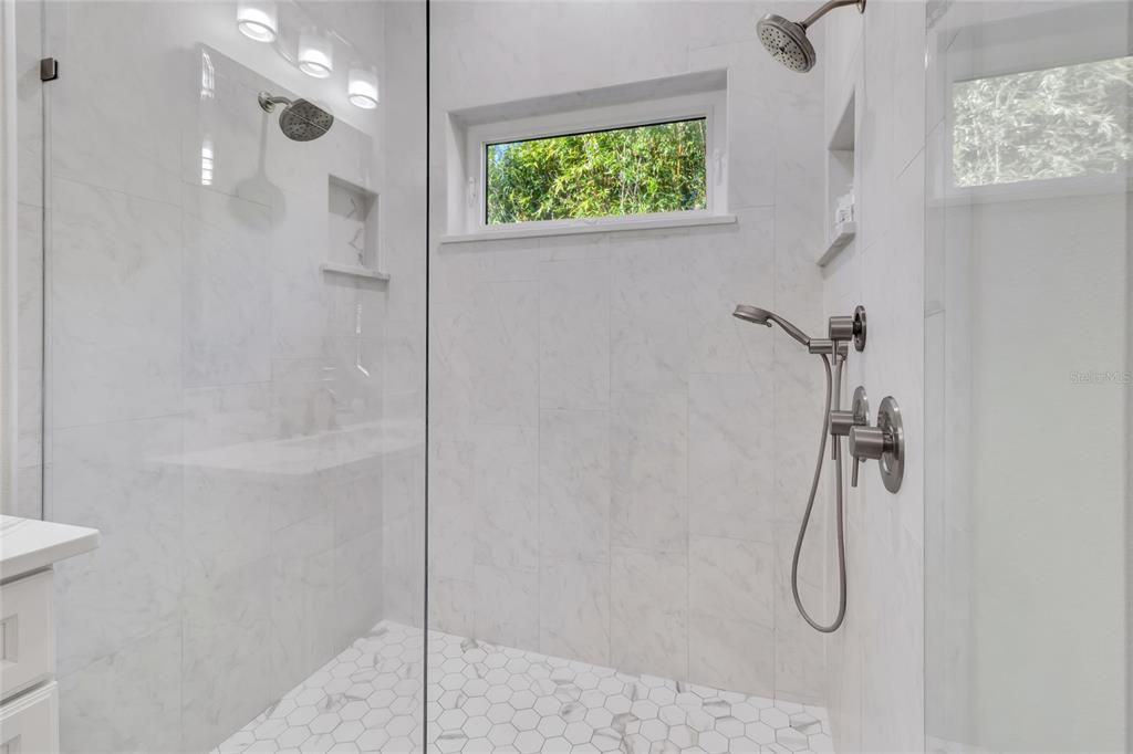 Bathroom, Glass Shower, Interior, Marble Walls
