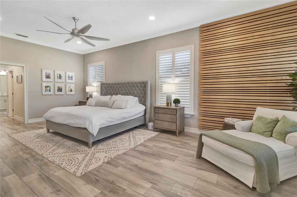 Bedroom, Interior, Recessed Lighting, Wood Texture Flooring