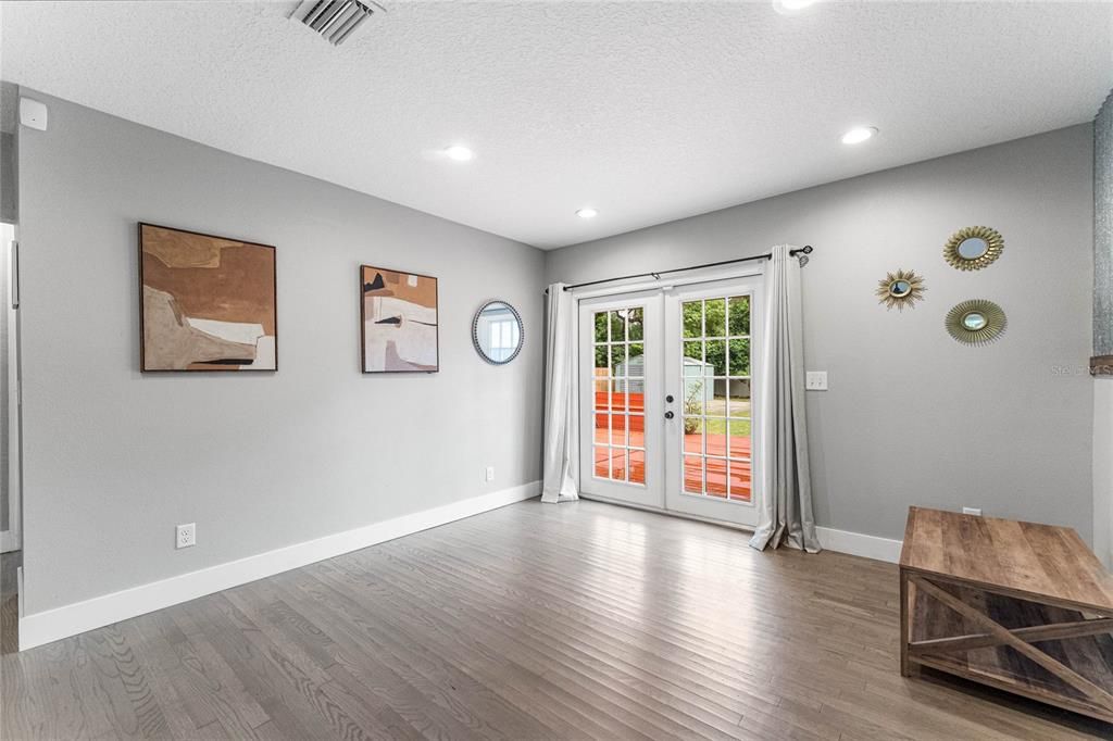 Empty room, Interior, Recessed Lighting, Wood Texture Flooring