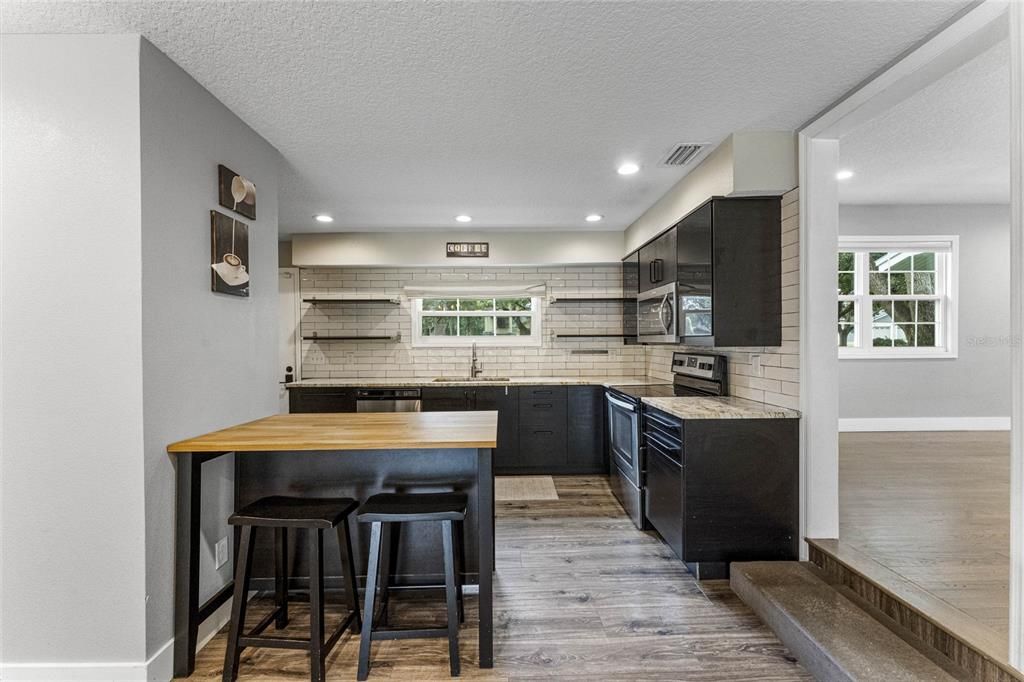 Interior, Kitchen, Recessed Lighting, Wood Texture Flooring