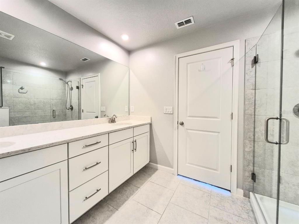 Bathroom, Dual Sink Vanities, Glass Shower, Interior, Recessed Lighting