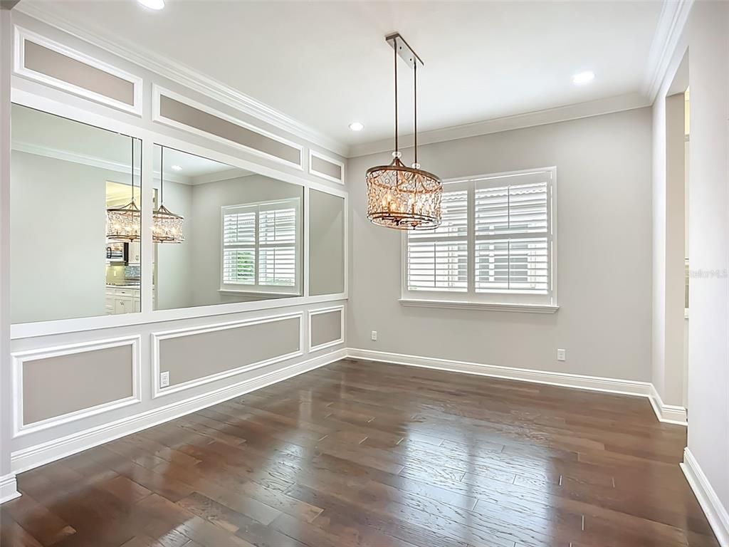 Empty room, Interior, Pendant Lights, Recessed Lighting, Wood Texture Flooring
