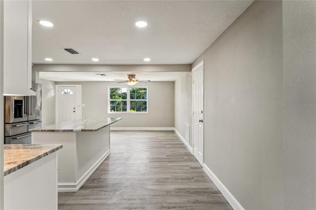 Interior, Kitchen, Recessed Lighting, Wood Texture Flooring