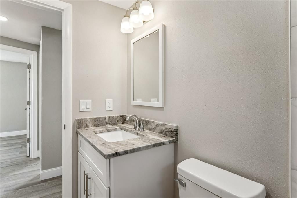 Bathroom, Interior, Recessed Lighting, Wood Texture Flooring