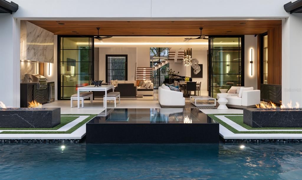 Fireplace, Interior, Living room, Pool