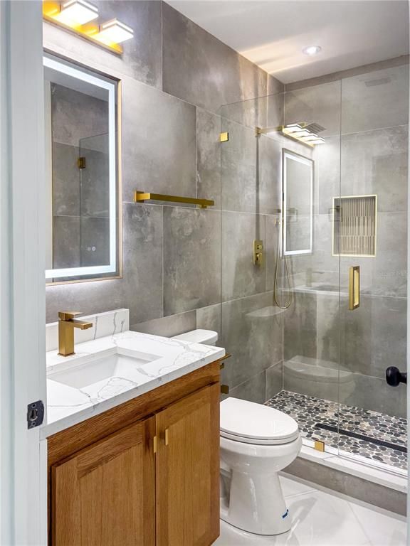 Bathroom, Glass Shower, Interior, Recessed Lighting