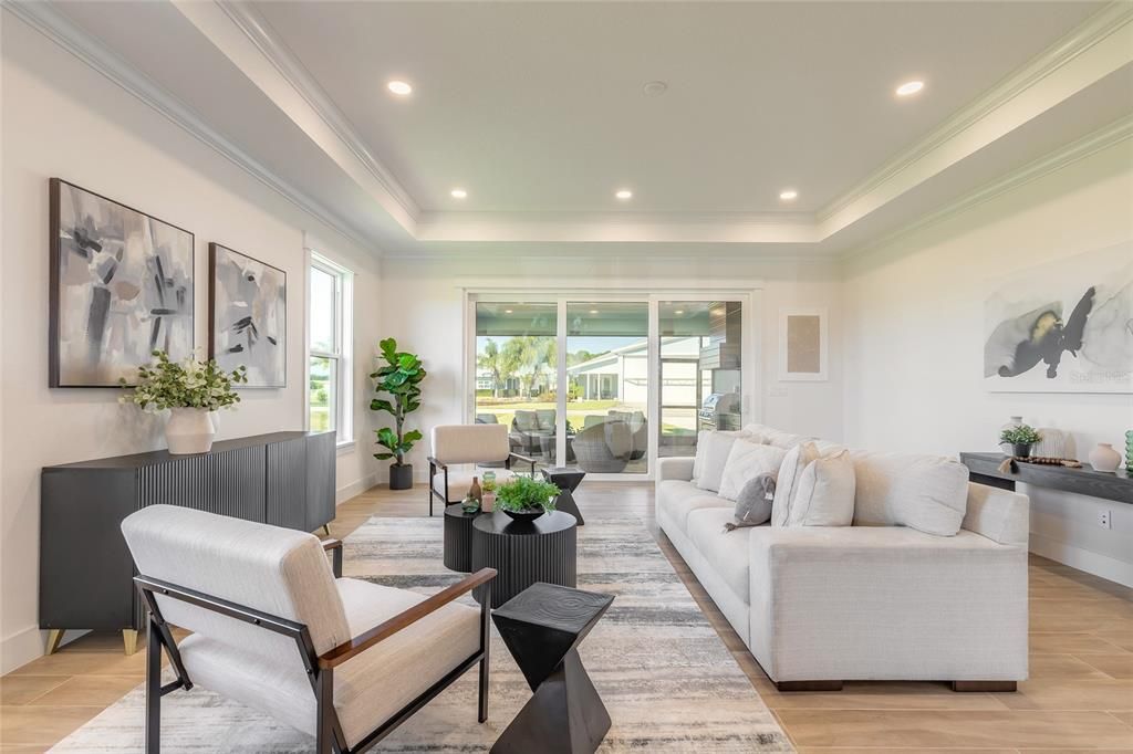 Interior, Living room, Recessed Lighting, Wood Texture Flooring