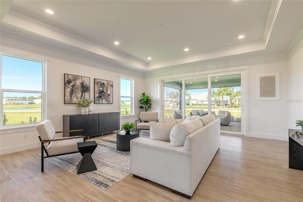 Interior, Living room, Recessed Lighting, Water, Wood Texture Flooring