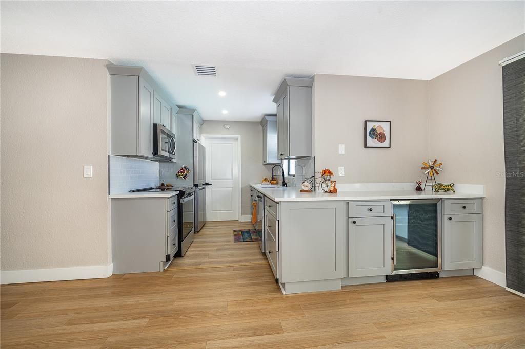 Interior, Kitchen, Recessed Lighting, Wood Texture Flooring