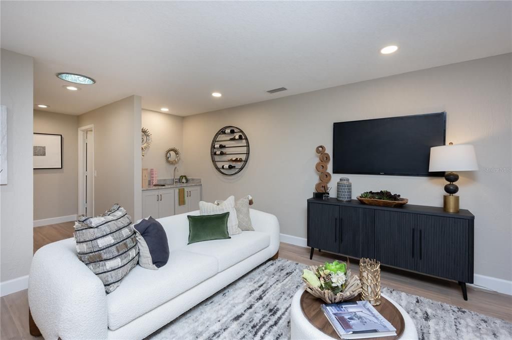 Interior, Living room, Recessed Lighting, Wood Texture Flooring