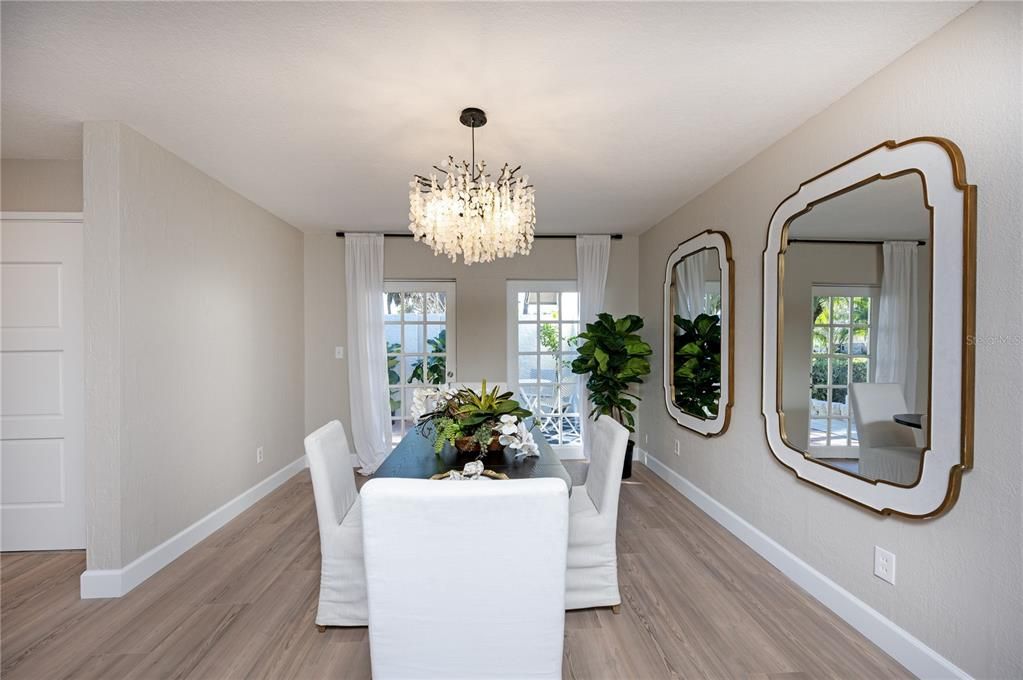 Chandelier, Dining room, Interior, Wood Texture Flooring