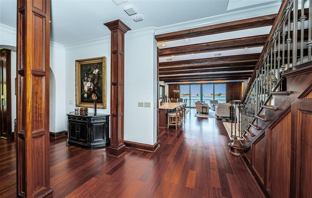 Interior, Recessed Lighting, Water, Wooden Beams, Wood Texture Flooring