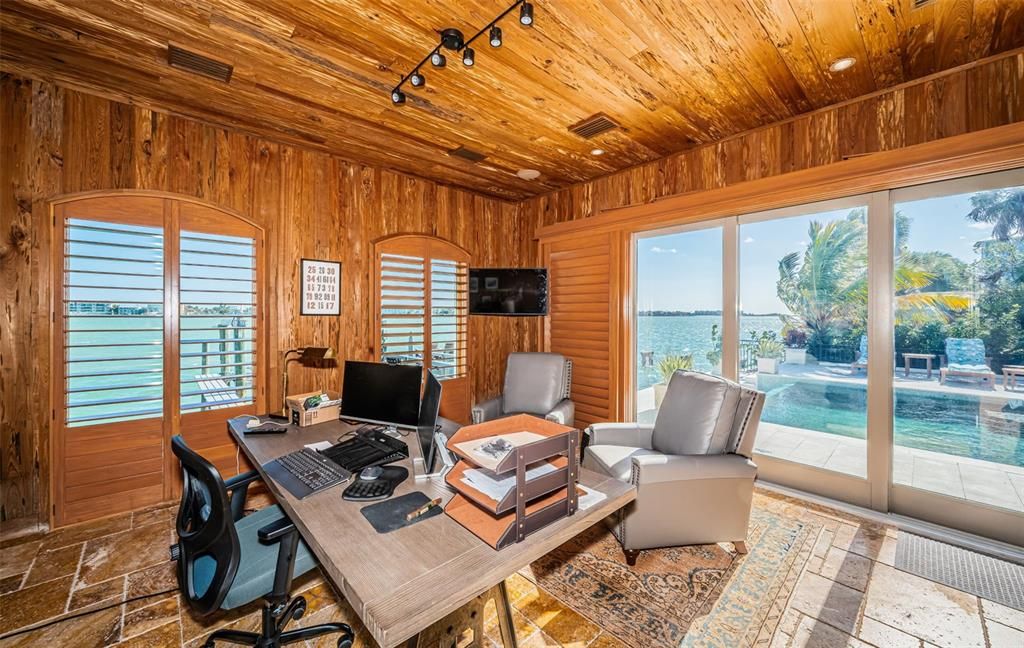 Home Office, Interior, Recessed Lighting, Water, Wooden Ceilings, Wooden Walls