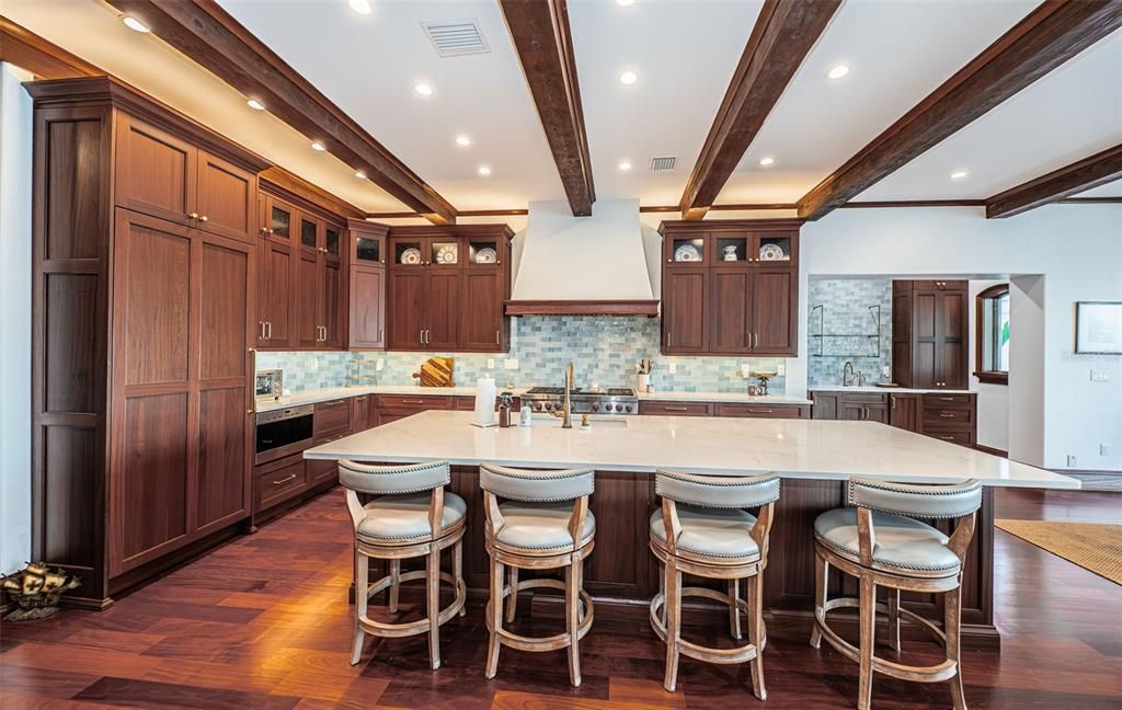 Interior, Kitchen, Recessed Lighting, Wooden Beams, Wood Texture Flooring