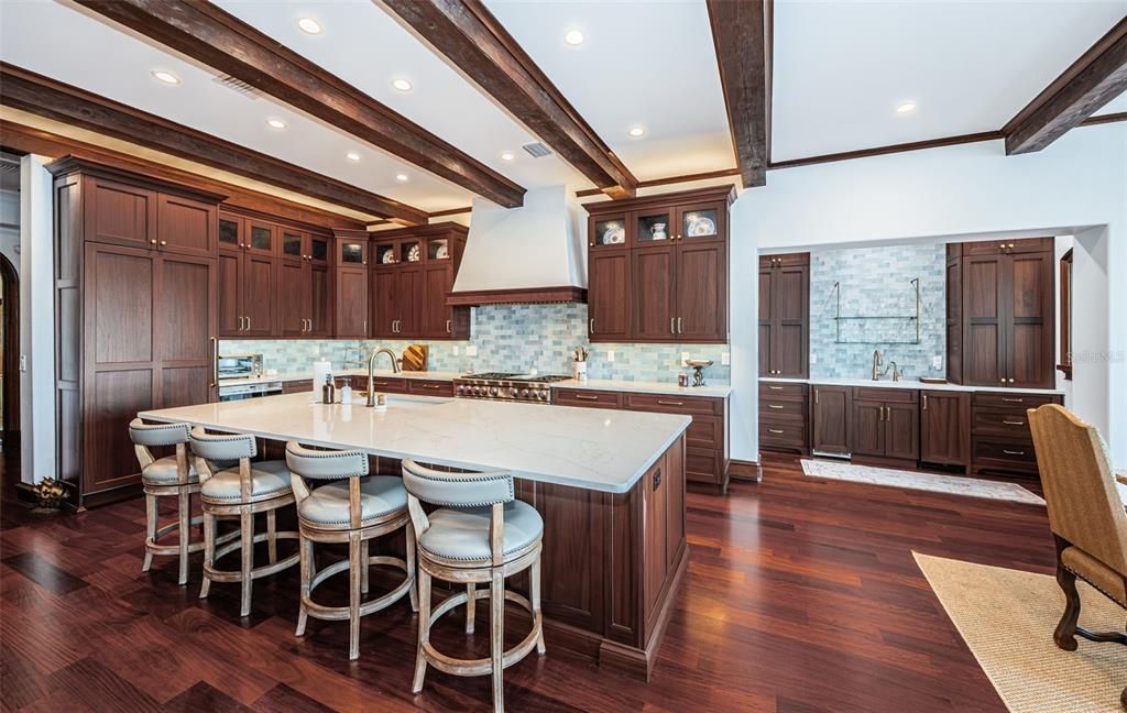 Interior, Kitchen, Recessed Lighting, Wooden Beams, Wood Texture Flooring