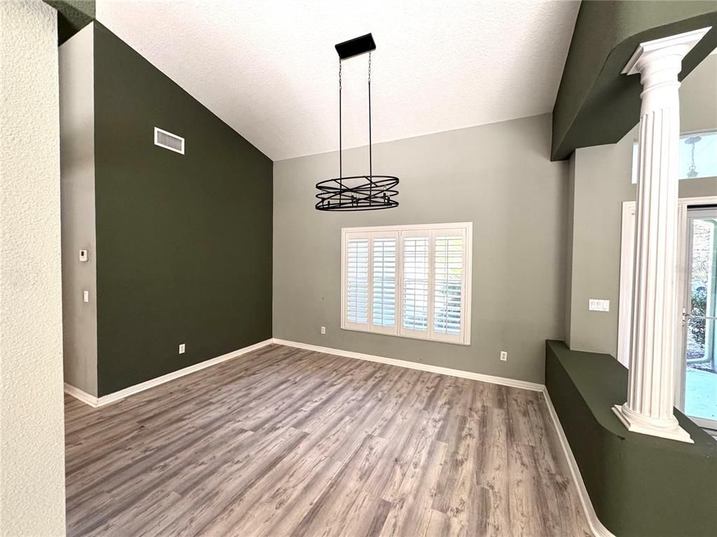 Empty room, Interior, Pendant Lights, Wood Texture Flooring