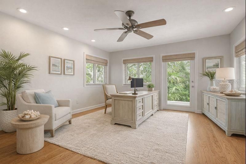 Home Office, Interior, Recessed Lighting, Wood Texture Flooring