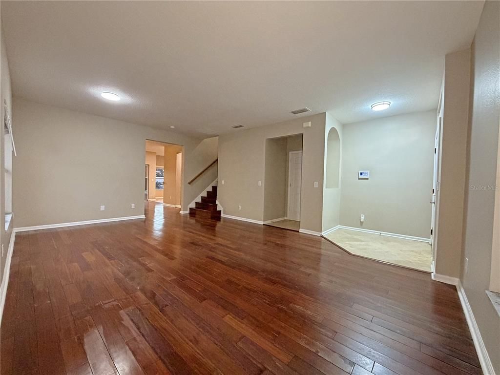Empty room, Interior, Recessed Lighting, Wood Texture Flooring