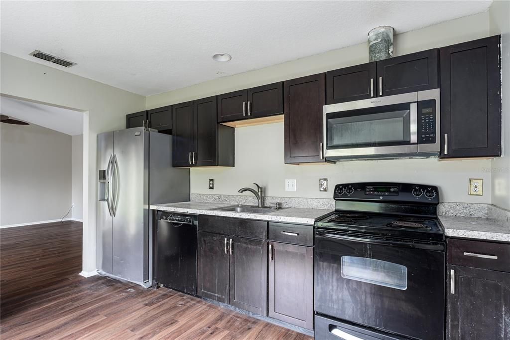 Interior, Kitchen, Recessed Lighting, Wood Texture Flooring
