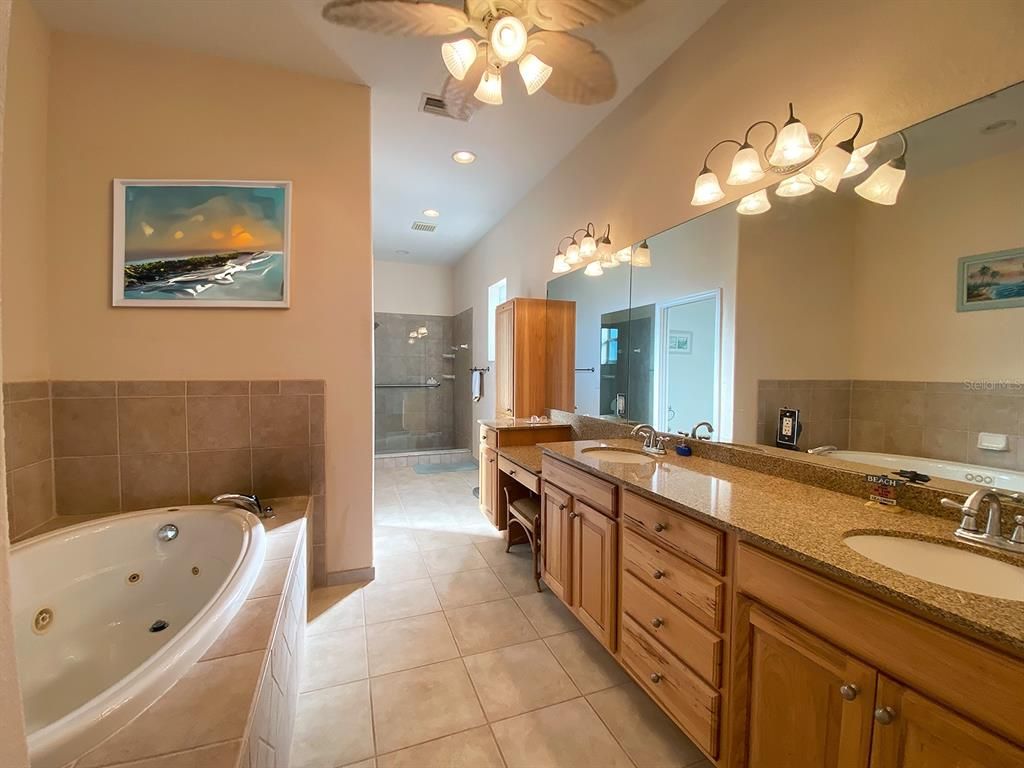 Bathroom, Dual Sink Vanities, Glass Shower, Interior, Recessed Lighting