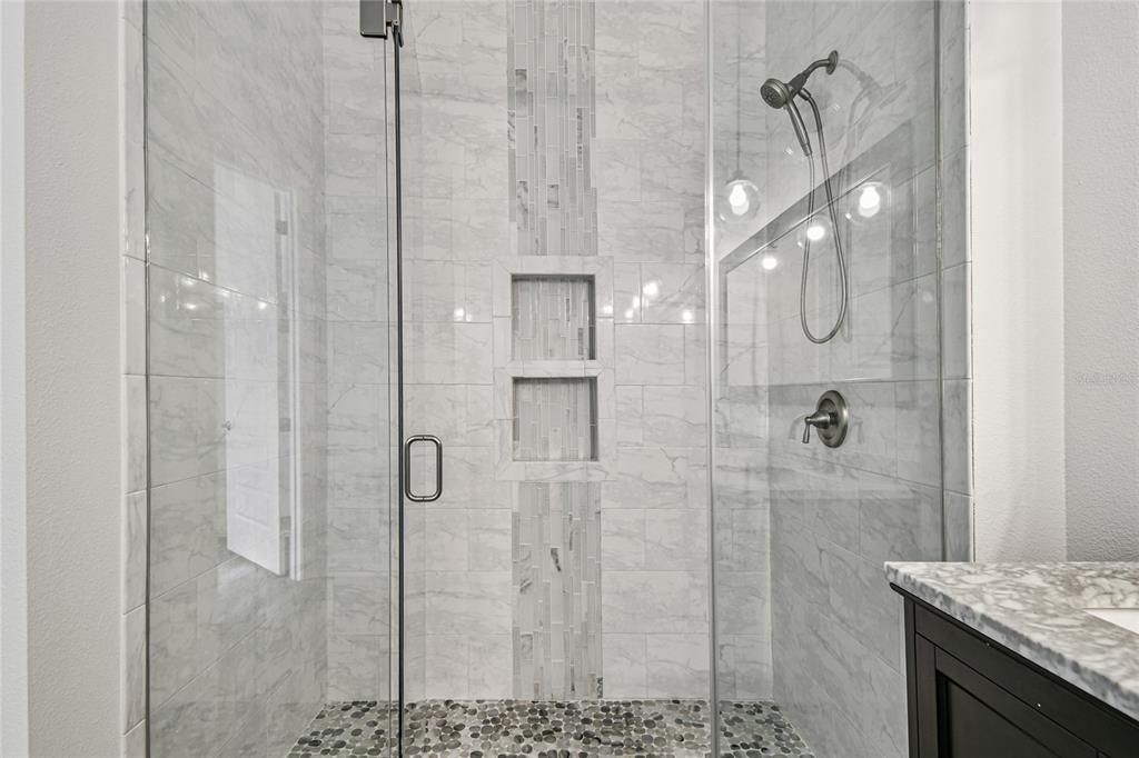 Bathroom, Glass Shower, Interior, Marble Walls