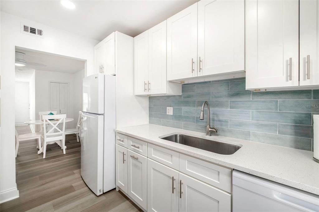 Dining room, Interior, Kitchen, Recessed Lighting, Wood Texture Flooring