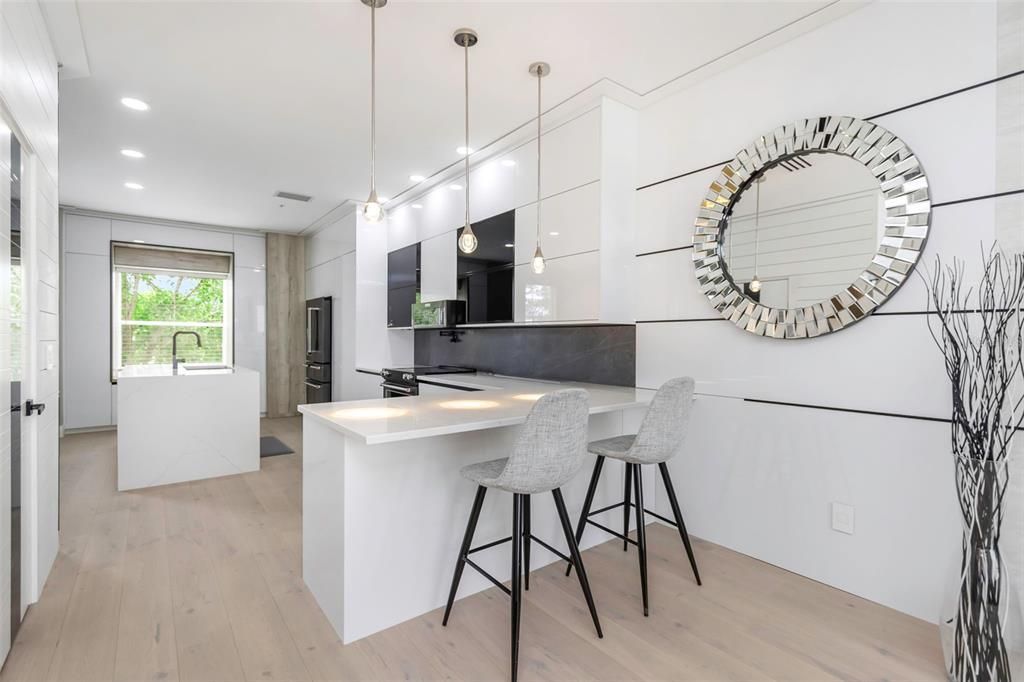 Interior, Kitchen, Pendant Lights, Recessed Lighting, Wood Texture Flooring