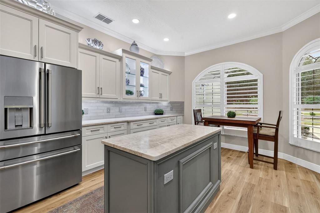Dining room, Interior, Kitchen, Recessed Lighting, Stainless Steel Appliances, Wood Texture Flooring
