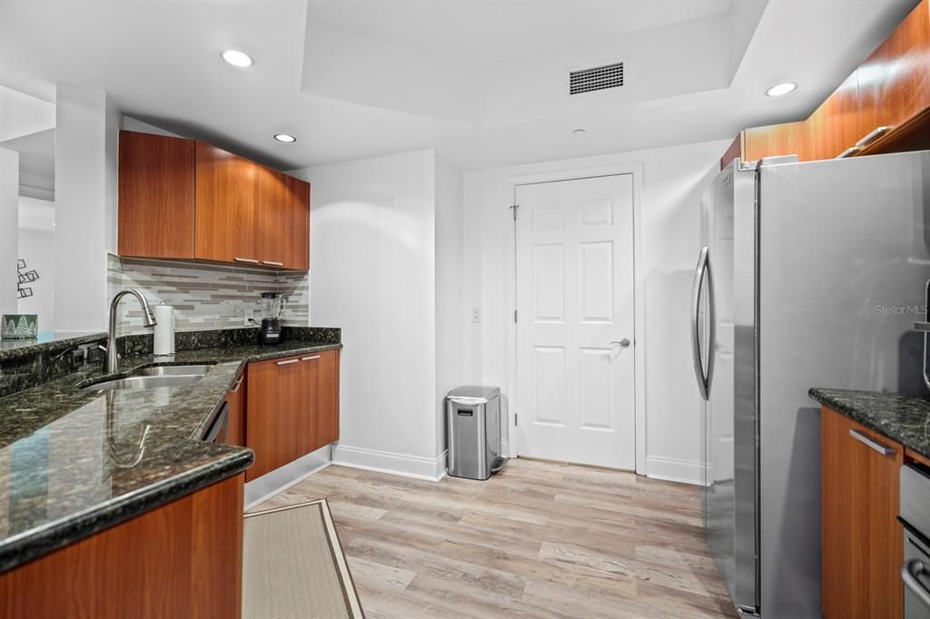 Interior, Kitchen, Recessed Lighting, Wood Texture Flooring