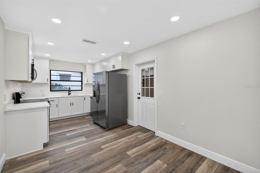 Interior, Kitchen, Recessed Lighting, Wood Texture Flooring