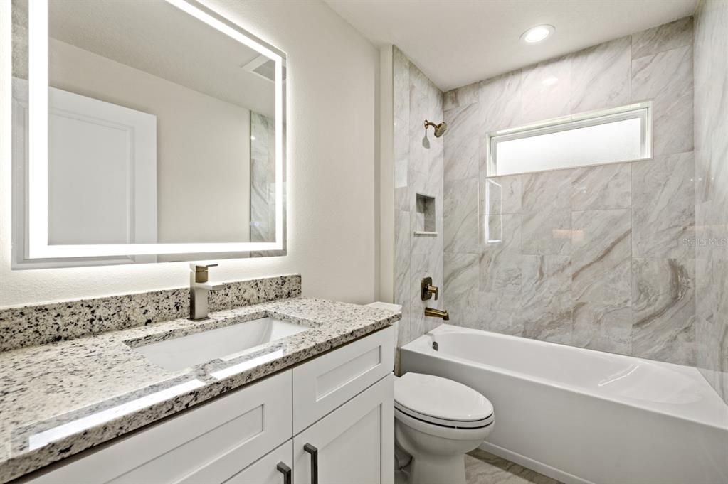 Bathroom, Interior, Marble Walls, Recessed Lighting