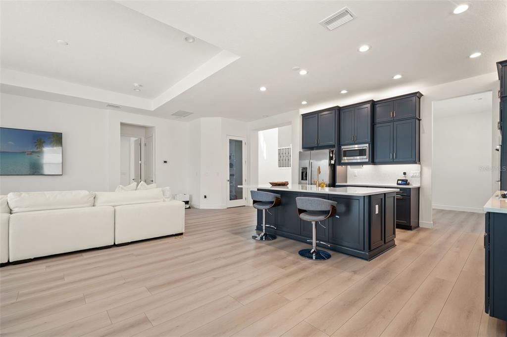 Interior, Kitchen, Living room, Recessed Lighting, Wood Texture Flooring