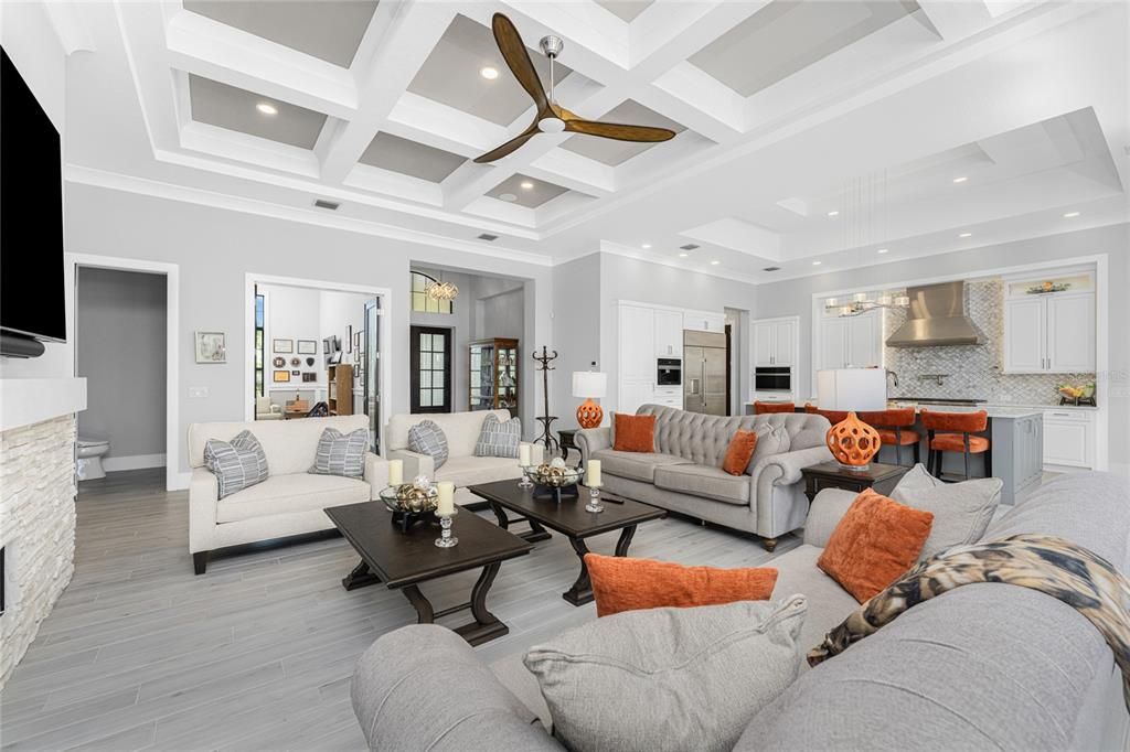 Interior, Kitchen, Living room, Pendant Lights, Recessed Lighting, Stainless Steel Appliances, Wood Texture Flooring