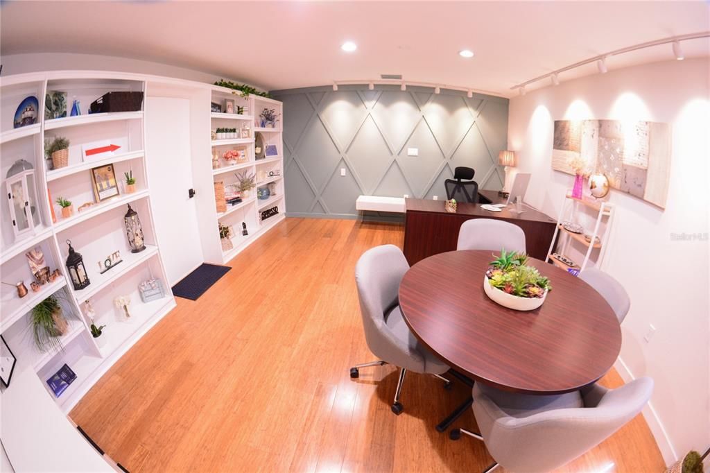 Dining room, Interior, Recessed Lighting, Wood Texture Flooring