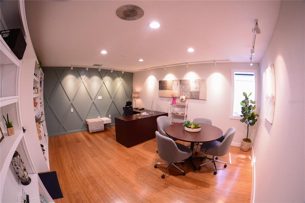Dining room, Interior, Recessed Lighting, Wood Texture Flooring