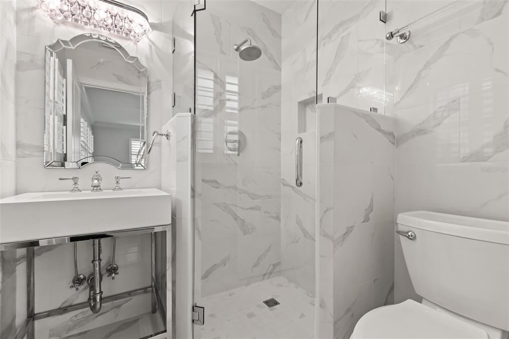 Bathroom, Glass Shower, Interior, Marble Walls