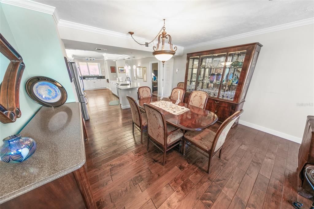Dining room, Interior, Pendant Lights, Wood Texture Flooring