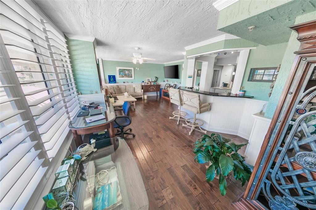 Dining room, Interior, Recessed Lighting, Wood Texture Flooring