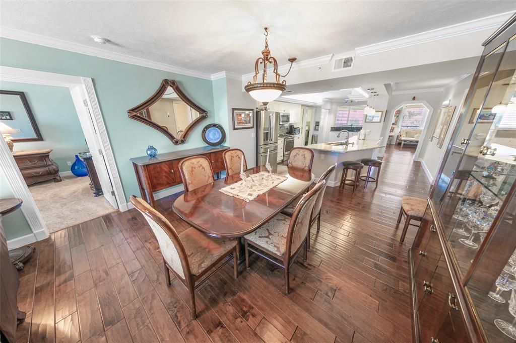 Dining room, Interior, Kitchen, Pendant Lights, Wood Texture Flooring