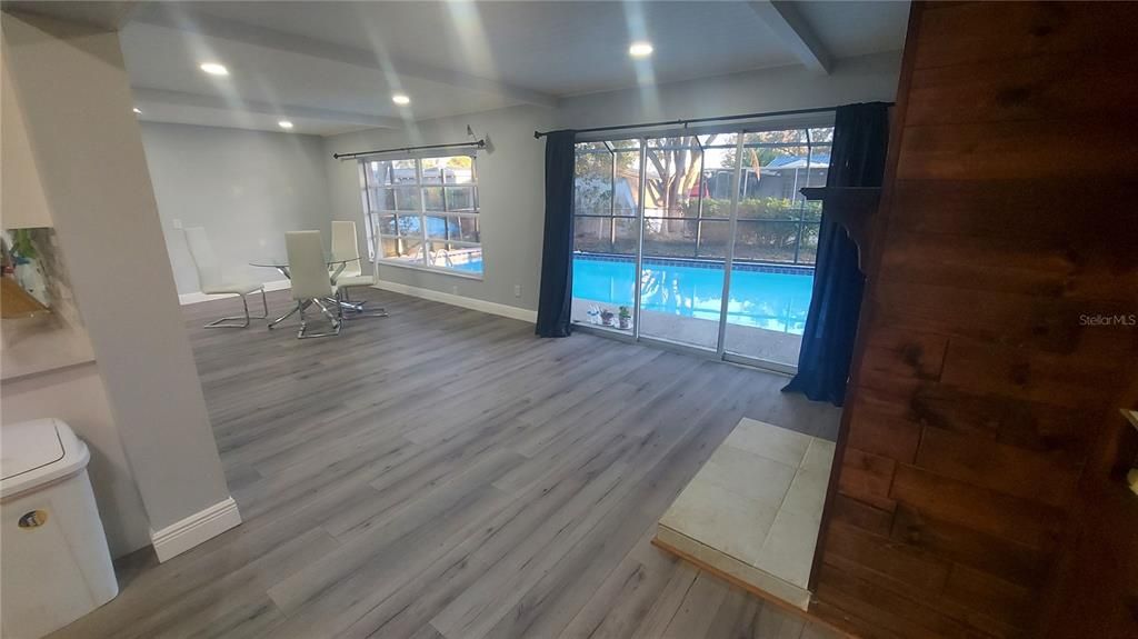 Empty room, Interior, Recessed Lighting, Wood Texture Flooring, Wooden Walls