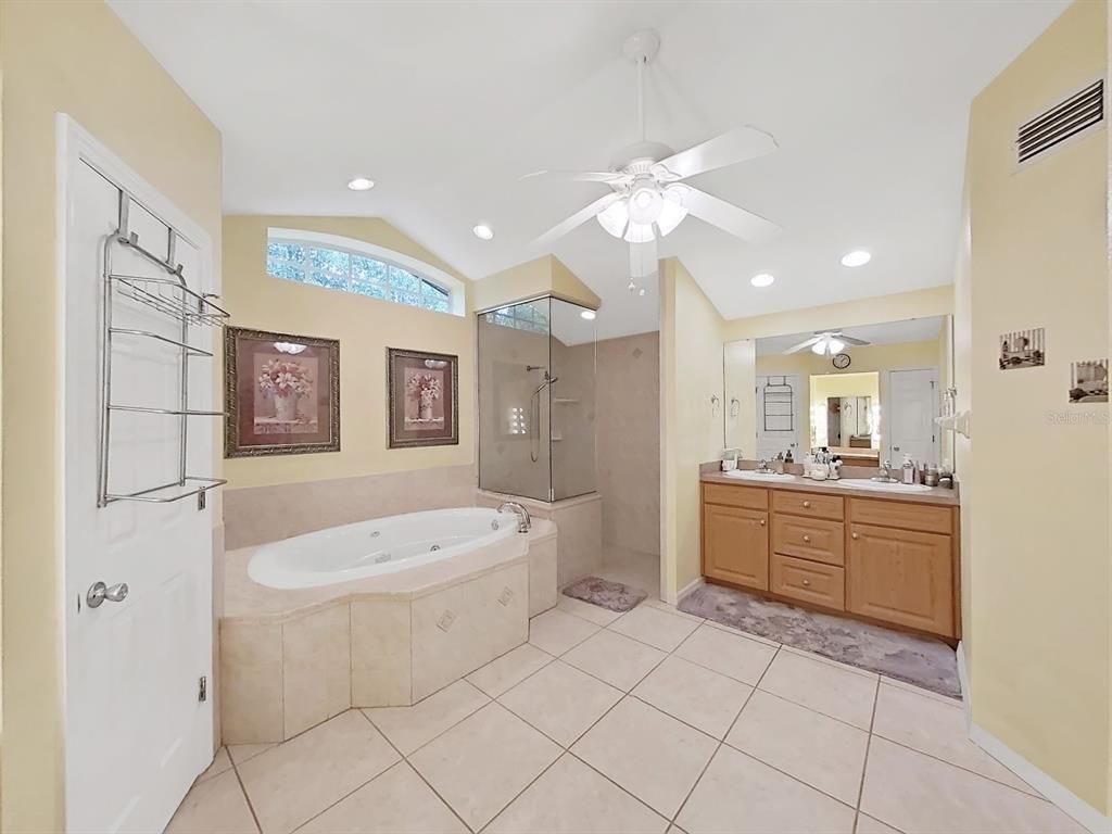 Bathroom, Dual Sink Vanities, Glass Shower, Interior, Recessed Lighting