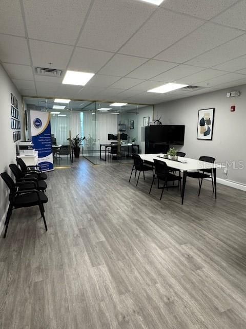 Dining room, Interior, Recessed Lighting, Wood Texture Flooring