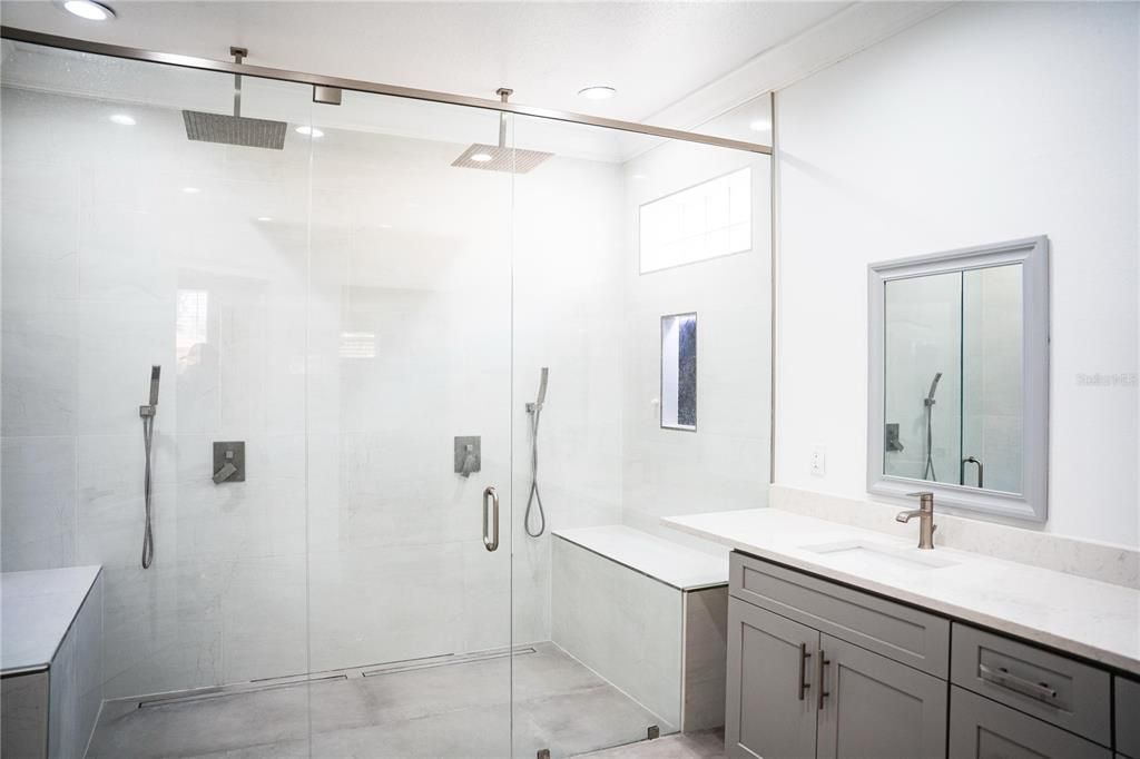 Bathroom, Glass Shower, Interior, Recessed Lighting