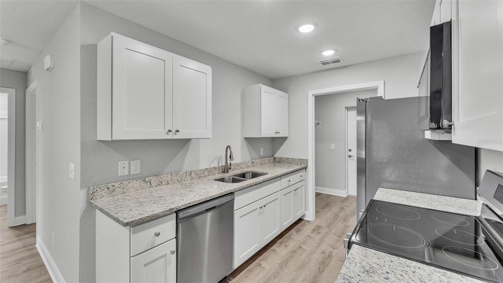 Interior, Kitchen, Recessed Lighting, Wood Texture Flooring