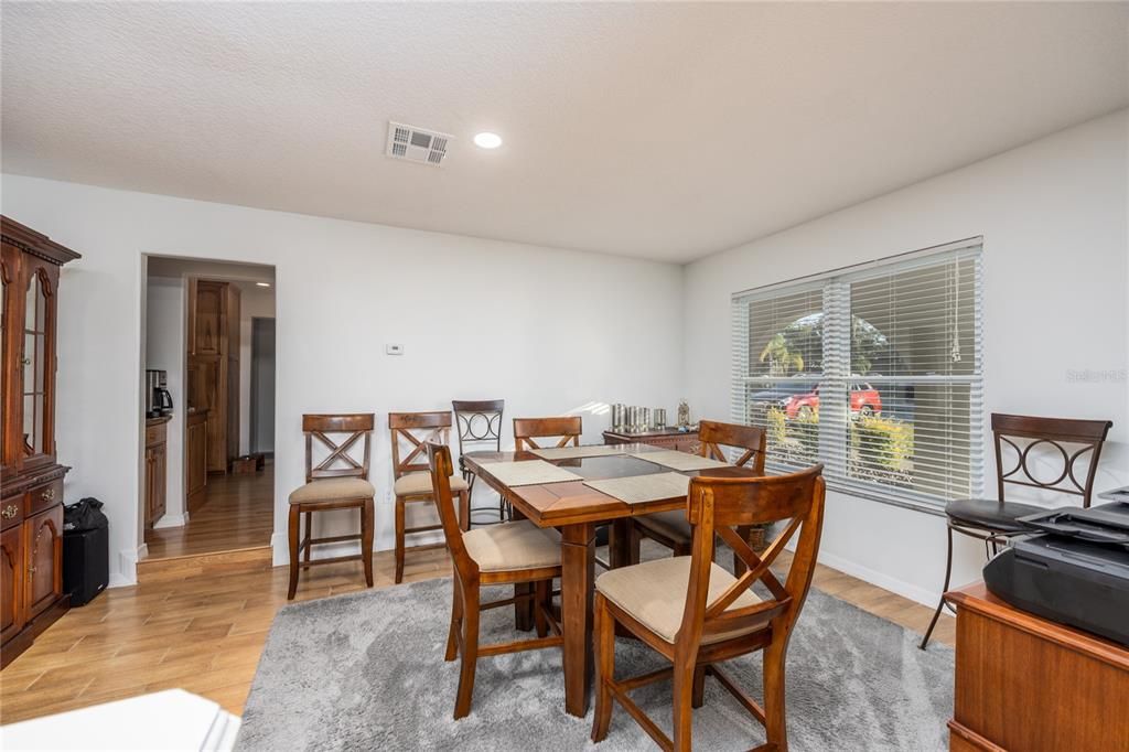 Dining room, Interior, Recessed Lighting, Wood Texture Flooring